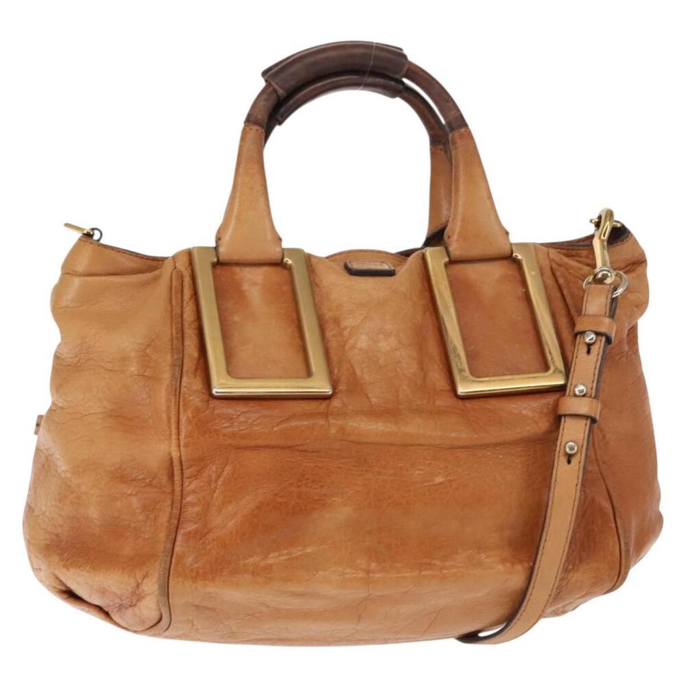 Chloe Etel Hand Bag Leather 2way Beige Gold Auth fm4883